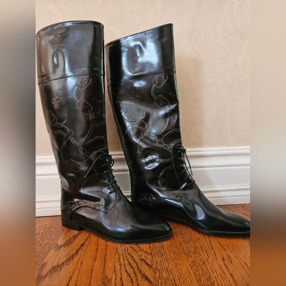 Larry Stuart Patterened Patent Leather Tall Knee High Boots-Size 7.5 - Picture 2 of 9